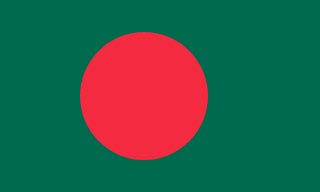 The flag of Bangladesh has a dark green field bearing a large red circle that is offset slightly towards the hoist side of center.