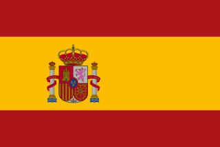 The flag of Spain is composed of three horizontal bands of red, yellow and red, with the yellow band twice the height of the red bands. In the yellow band is the national coat of arms offset slightly towards the hoist side of center.